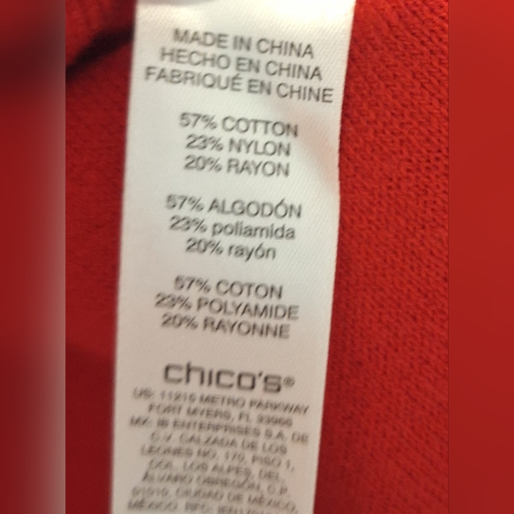 Chico's Classic Funnel Neck Cotton Blend Sweater  Stretch Risque Red Soft Large - Picture 8 of 12